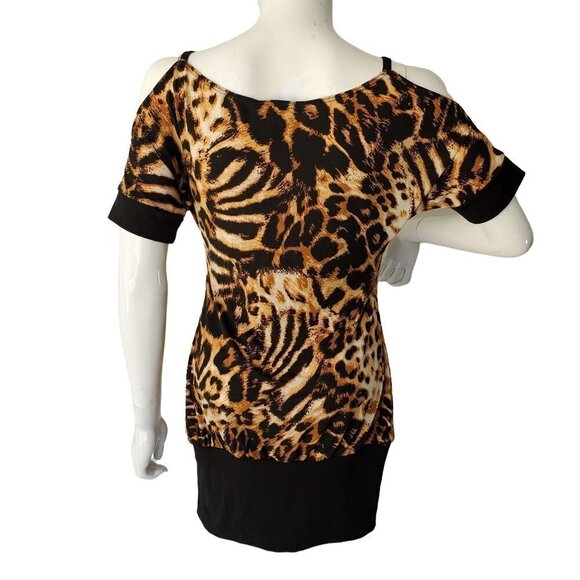 INC International Cold Shoulder Tunic Top Animal Print Poly Knit Women Small NWT - Picture 5 of 9